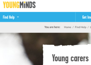 Screenshot of the corner of a webpage on Young Minds website which sats "Young carers"