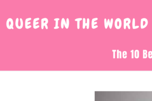 Screenshot from a webpage from queerintheworld.com, Pink background with white text which says "Queer in the World"