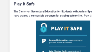Screenshot of article from wizcase.com: A Helpful Online Safety Guide for People With Autism Spectrum Disorders. Portion of the text says" "Play it safe."