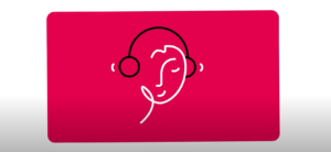 Screenshot from animated logo for My Sound Cinema. A line illustration in black and white of a persons face wearing headphones on a red rectangular background