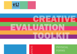 Screenshot of and text saying "Artworks Creative Evaluation Toolkit" on a rainbow striped background.