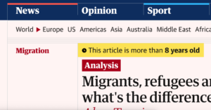 Screenshot clipping from the article "Migrants. refugees and asylum seekers: what's the difference? on The Guardian website.