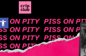 Screenshot of a clipping from the Crip Club website, includes hot pink text on a black background which says: "Piss On Pity."